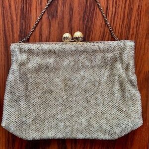 Vintage Leo Miller Platinum & Crystal Beaded Evening Clutch Bag France